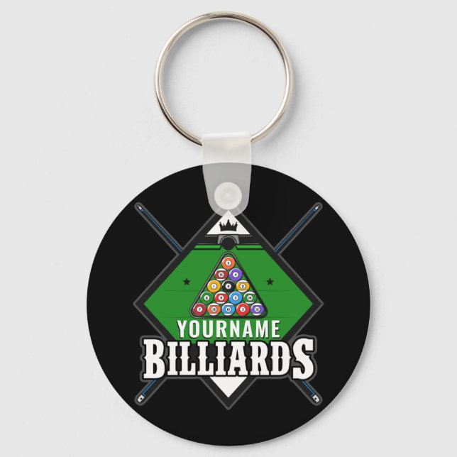 Personalisierte Billard NAME Cue Rack Pool Room Schlüsselanhänger (Vorderseite)