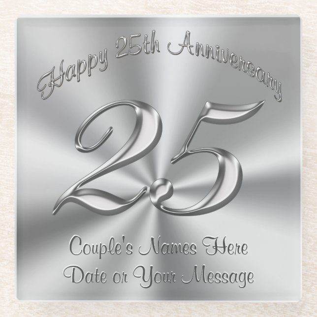 Personalisierte billige 25. Wedding Aniversary Glasuntersetzer (Vorderseite)
