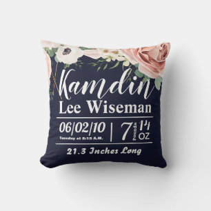 Personalisierte Birth Pillow Geometric Garden Navy Kissen