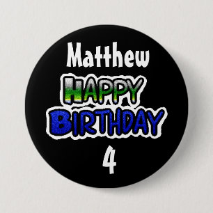 Personalisierte Birthday Boy Blue und Black Button