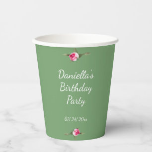 Personalisierte Birthday Party Floral Spray Grün Pappbecher