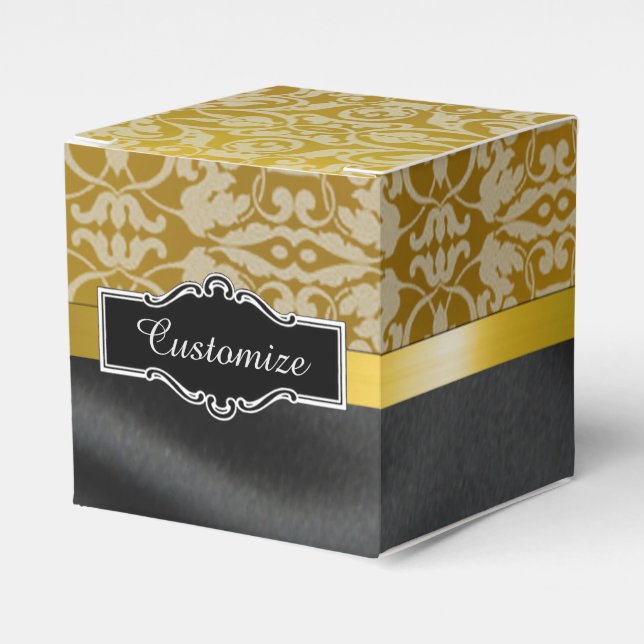 Personalisierte Black and Gold Damask Cube Box Geschenkschachtel (Vorderseite)