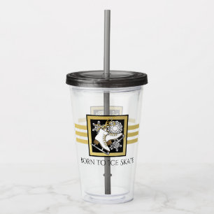Personalisierte Black and Gold Glitzer Ice Skaten Acryltrinkbecher