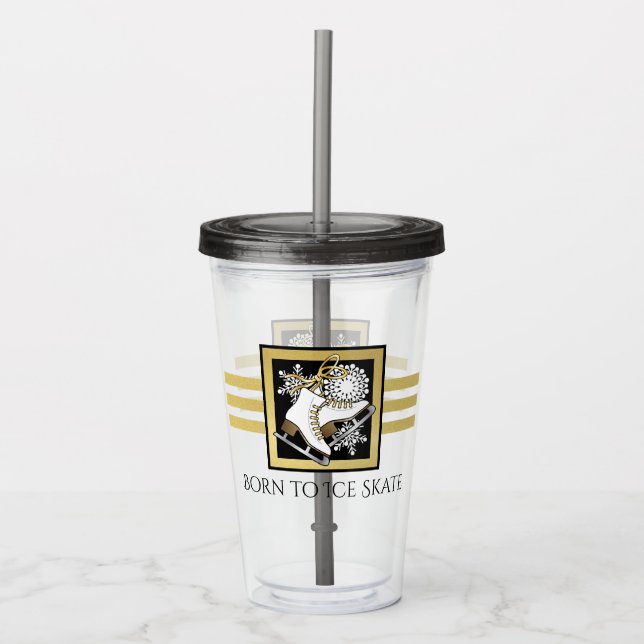 Personalisierte Black and Gold Glitzer Ice Skaten Acryltrinkbecher (Vorderseite)