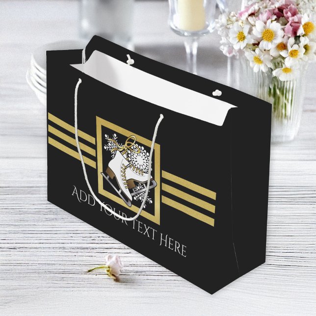 Personalisierte Black and Gold Glitzer Ice Skaten Große Geschenktüte (Von Creator hochgeladen)