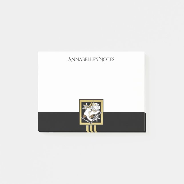 Personalisierte Black and Gold Glitzer Ice Skaten Post-it Klebezettel (Vorderseite)