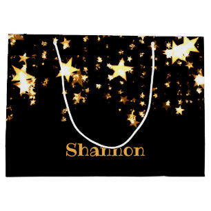 Personalisierte Black and Gold Stars - Sparkling Große Geschenktüte