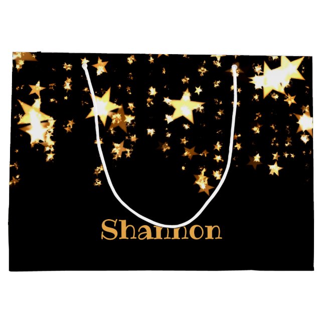 Personalisierte Black and Gold Stars - Sparkling Große Geschenktüte (Rückseite)