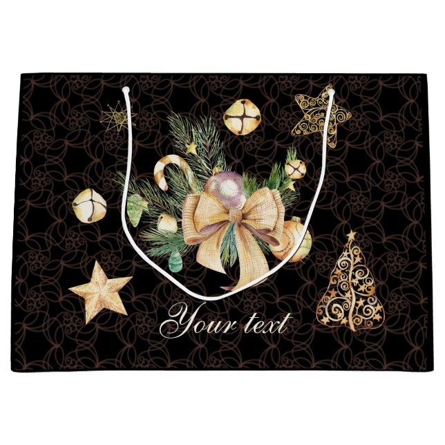Personalisierte Black and Gold Weihnachtsgeschenkw Große Geschenktüte (Vorderseite)