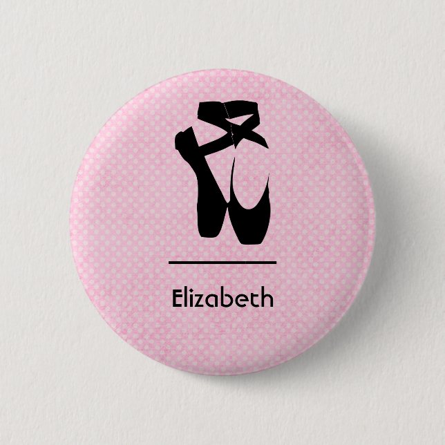 Personalisierte Black Ballet Shoes En Point Button (Vorderseite)