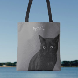Personalisierte Black Cat Art Grau Tote Tasche