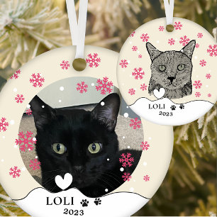 Personalisierte Black Cat Hand Zeichnend Keramik Ornament