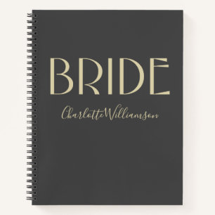Personalisierte Black Gold Bride-Namens-Hochzeitsp Notizbuch