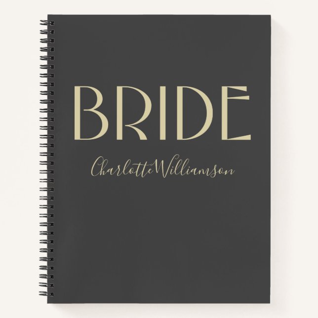 Personalisierte Black Gold Bride-Namens-Hochzeitsp Notizbuch (Vorderseite)
