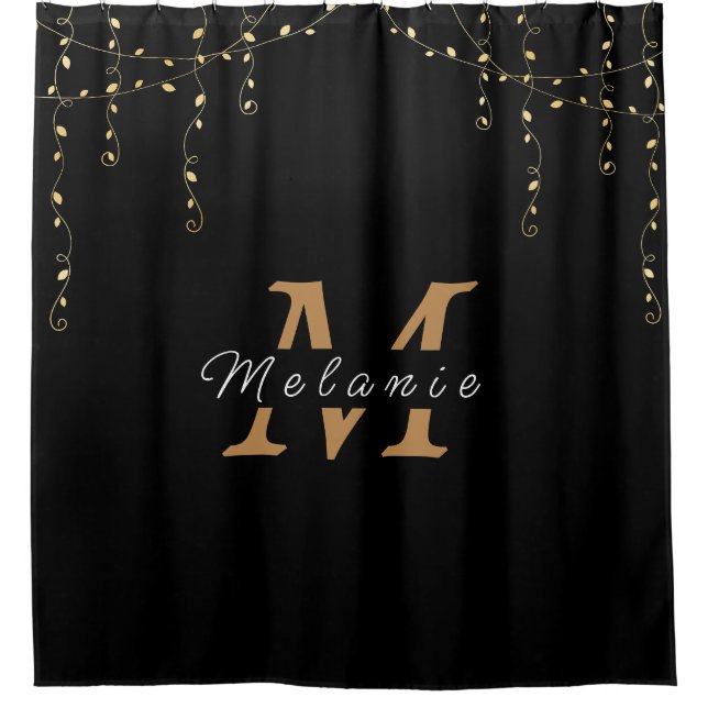 Personalisierte Black & Gold-Initial Duschvorhang (Vorderseite)