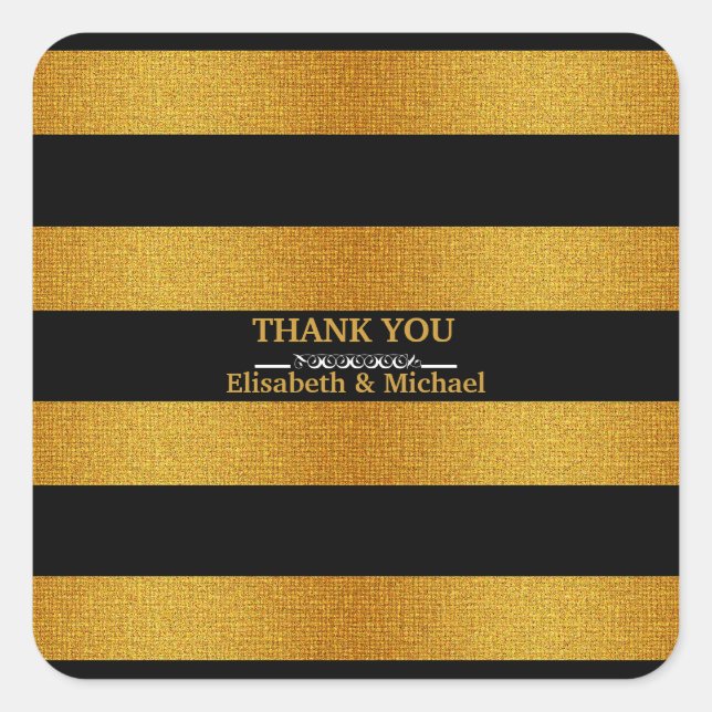 Personalisierte Black & Gold Streifen Vielen Dank Quadratischer Aufkleber (Vorderseite)