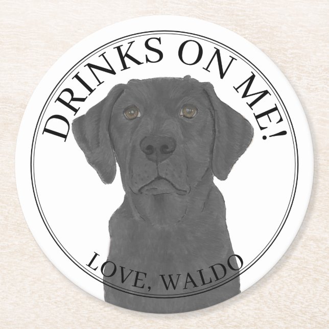 Personalisierte Black Labrador-Hochzeit Runder Pappuntersetzer (Vorderseite)