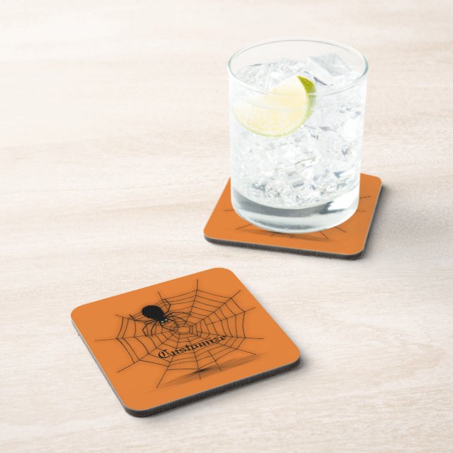 Personalisierte Black & Orange Spider Web Unterset Getränkeuntersetzer (Rechte Seite)