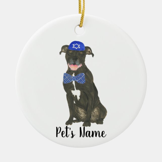 Personalisierte Black Pitbull Staffy Yarmulke Kraw Keramik Ornament (Vorne)