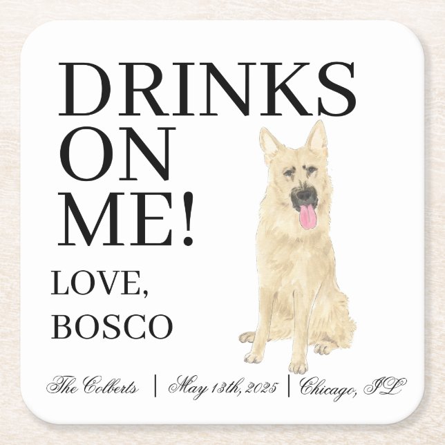 Personalisierte Black & Tan German Shepherd Weddin Rechteckiger Pappuntersetzer (Vorderseite)