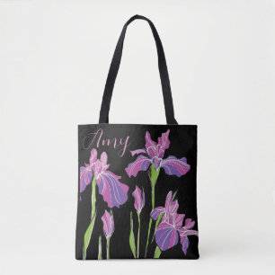 Personalisierte Black Tote Bag - Lila rosa Iris Tasche