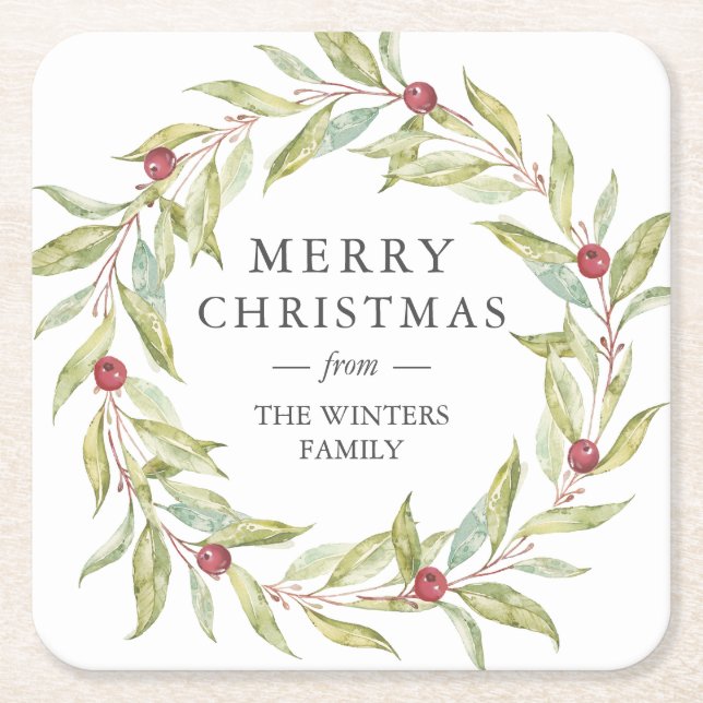 Personalisierte Blätter Berries Weihnachten Rechteckiger Pappuntersetzer (Vorderseite)