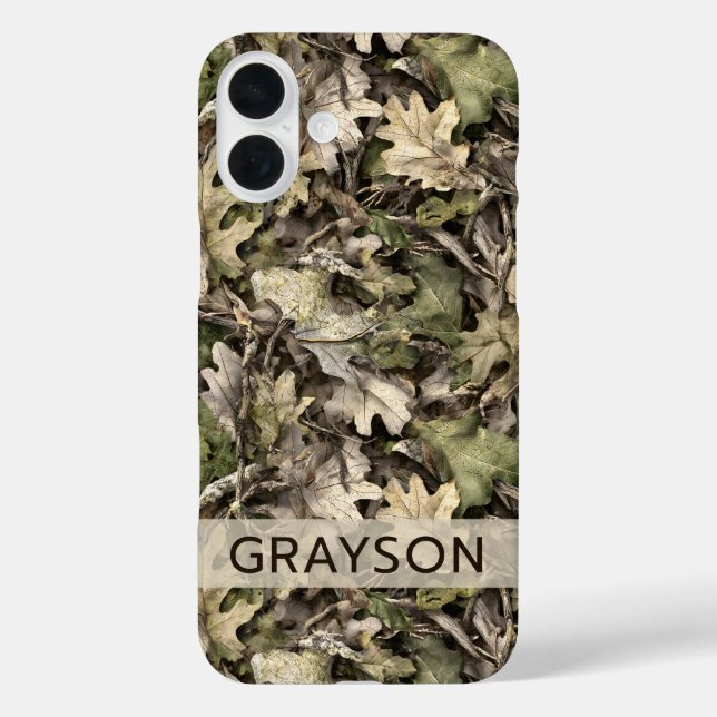 Personalisierte Blätter-Tarnung iPhone 16 Plus Hülle (Rückseite)