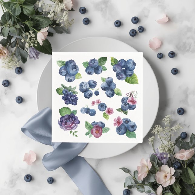 Personalisierte Blaubeer-Blumen-Papier-Servietten Serviette (Von Creator hochgeladen)