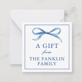 Personalisierte blaue Aquarell-Schleifen-Geschenke Mitteilungskarte
