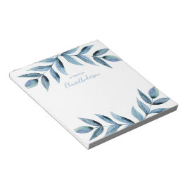 Personalisierte blaue Blätter Aquarell Notepad Notizblock