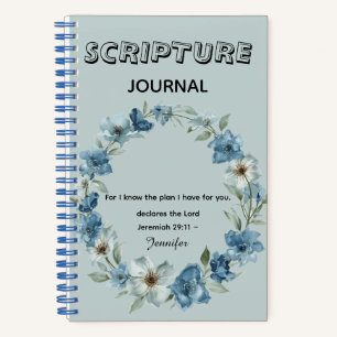 Personalisierte blaue Blumen-Bibel-Schrift Jeremia Notizbuch