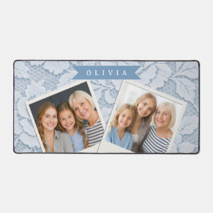 Personalisierte Blaue Blumen Elegant Romantisch Schreibtischunterlage