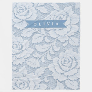 Personalisierte Blaue Blumenranken Elegant Romanti Fleecedecke