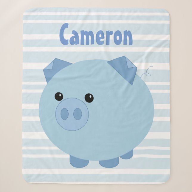 Personalisierte blaue Chubby Schwein Sherpa Decke Sherpadecke (Vorderseite)