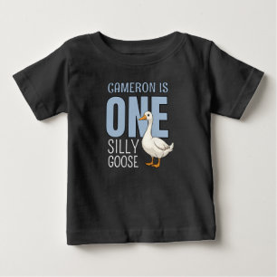Personalisierte Blaue Eine Dumme Gans Erster Gebur Baby T-shirt