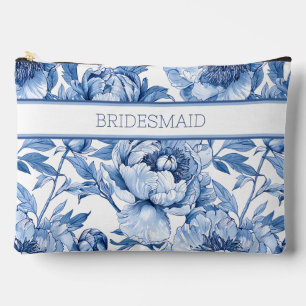 Personalisierte Blaue Florale Brautjungfer Reise B Zubehörtasche