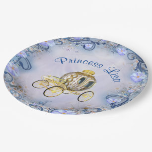 Personalisierte blaue florale Prinzessin verzauber Pappteller