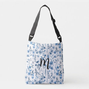 Personalisierte blaue französische Blumenmuster Tragetaschen Mit Langen Trägern
