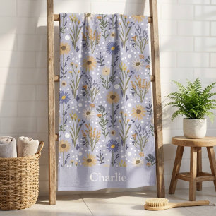 Personalisierte blaue gepunktete Blumen-Kinder Badehandtuch