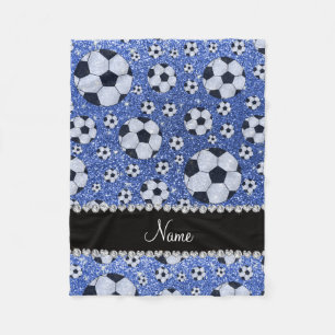 Personalisierte blaue Glitterfußbalnamensbälle Fleecedecke