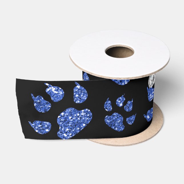 Personalisierte blaue Glitterkatzennamenstatzen Satinband (Spule)