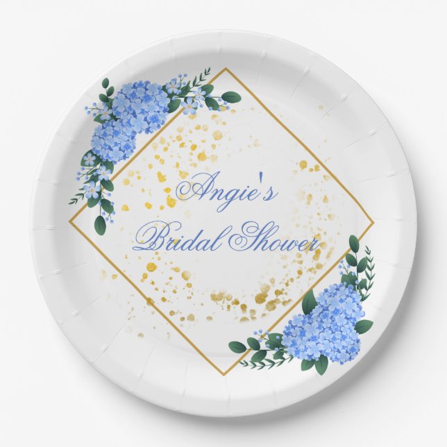 Personalisierte Blaue Hortensie Pappteller (Vorderseite)
