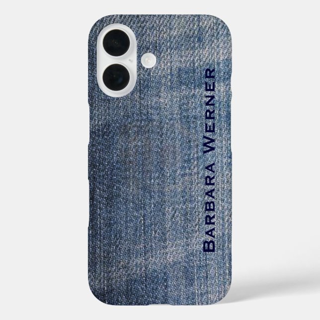 personalisierte blaue Jeans iPhone 16 Hülle (Rückseite)