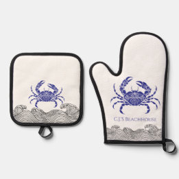 Personalisierte Blaue Krabbe Ofenhandschuh & Topflappen-Set