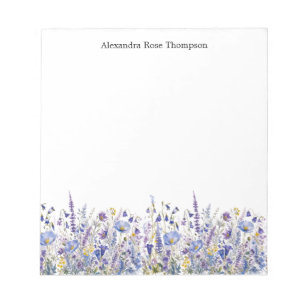 Personalisierte Blaue Lila Wildblumen-Aquarell  Notizblock