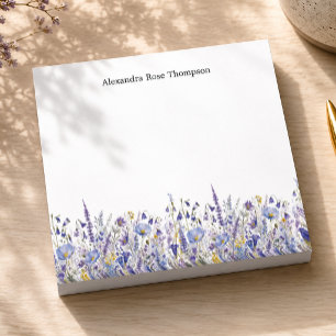 Personalisierte Blaue Lila Wildblumen-Aquarell  Post-it Klebezettel