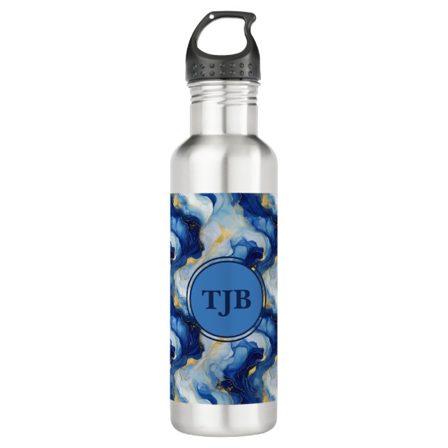 Personalisierte blaue Marmorflasche Edelstahlflasche (Vorderseite)