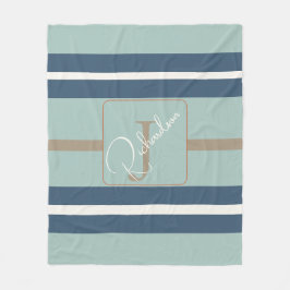 Personalisierte Blaue Minze-Tan-Streifen-Monogramm Fleecedecke