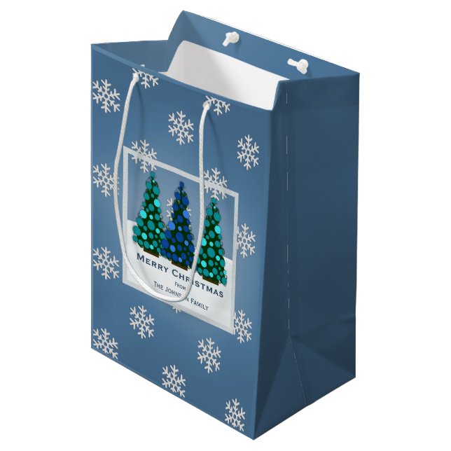 Personalisierte blaue mittlere geschenktüte (Vorderseite Schrägansicht)