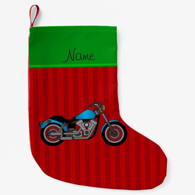 Personalisierte blaue Motorradrotnamensstreifen Kleiner Weihnachtsstrumpf (Vorderseite)